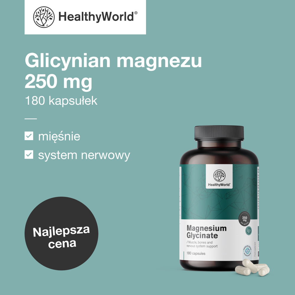Glicynian magnezu 250 mg, 180 kapsułek - Healthy-World.pl