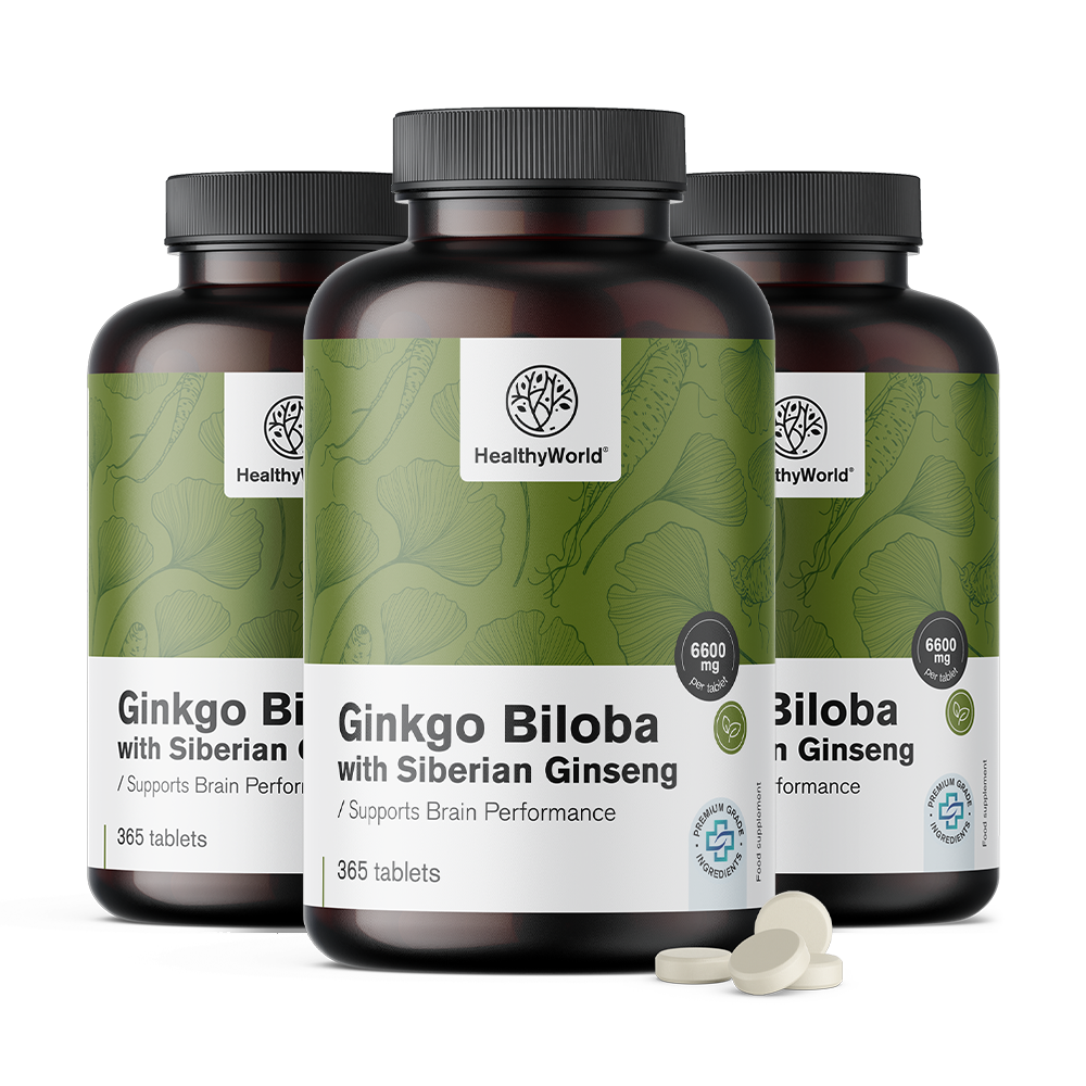 Ginkgo biloba z syberyjskim żeń-szeniem w tabletach.