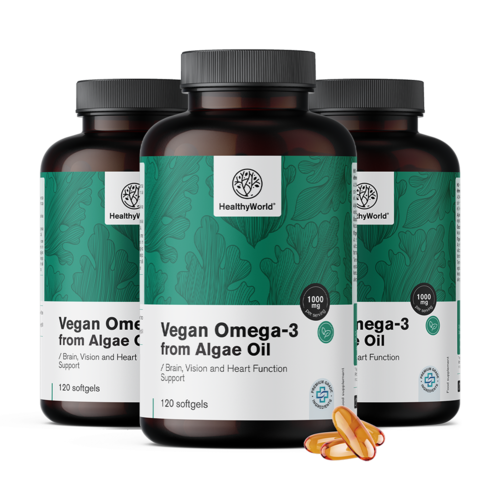 3x Wegańskie Omega-3 1000 mg - z alg, razem 360 miękkich kapsułek