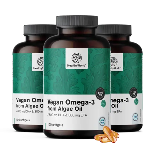 3x Wegańskie Omega-3 1100 mg - z alg, razem 360 miękkich kapsułek