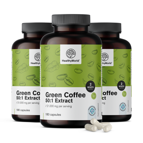 3x Zielona kawa 21 000 mg – wyciąg 50:1, razem 540 kapsułek