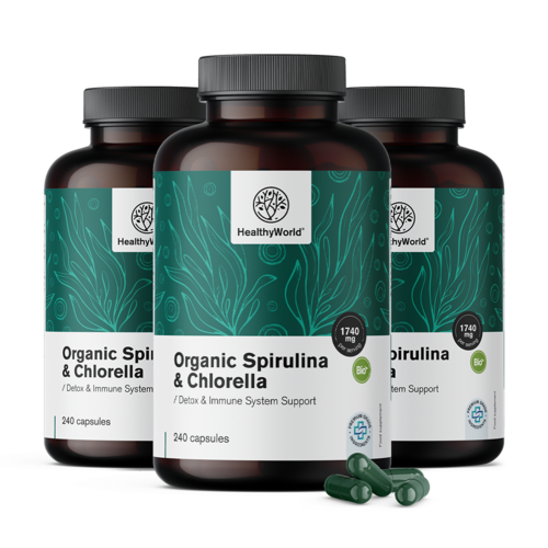 3x Spirulina i chlorella 1740 mg, razem 720 kapsułek